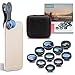 Produktbild Clip-On Handy Objektiv KitJoyGeek Universal 10-in-1 Kamera Adapter Wide & Macro Detachable Lens, 2X Telephoto, Kaleidoscope 3/6, Flow/4-Line Star/Radial Filter/CPL für die Meisten Smartphones