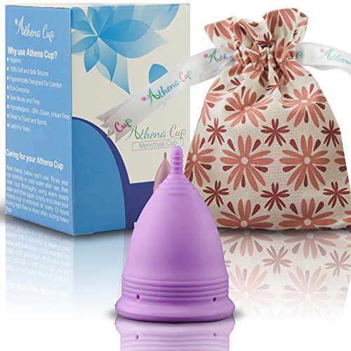 Athena Copa Menstrual - La copa menstrual más recomendada - Incluye una bolsa de regalo - Talla 1, Violeta liso - ¡Ausencia de pérdidas garantizada!