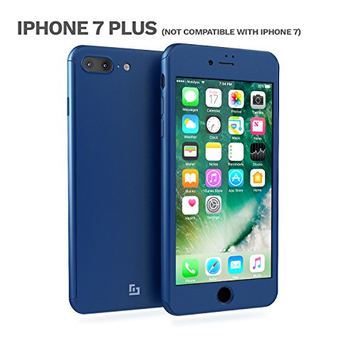 Funda iPhone 7 Plus 360 Grados Completa - Carcasa Integral y Cristal de Vidrio Templado para Movil Apple iPhone 7 Plus - Fundas Delantera y Trasera - iPhone 7 Plus Case Cover  Azul 