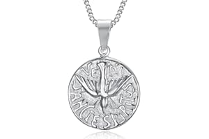 BOBIJOO JEWELRY - Collana Ciondolo Medaglia Veni Sancte Spiritus Spirito Santo, Acciaio, Catena d'Argento