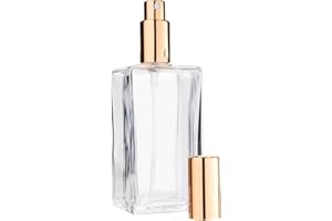 FANTASIA Atomizzatore Brand Fantasy Model Bottle in vetro trasparente, quadrato, con pompa di atomizzatore + tappo dorato, per 100 ml