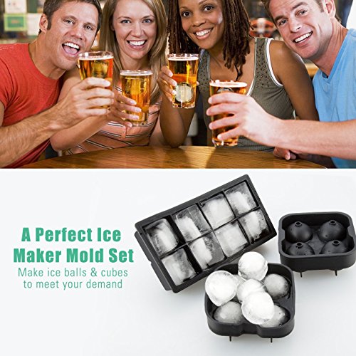 Vpsan 2er Pack Eiswürfelform-5 cm Würfel Eiswürfel & 4 Eiskugeln mit 4,5 cm Durchmesser aus Silikon - 5