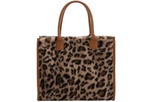 Demiawaking Borsa Pelliccia Sintetica Donna Borsa a Mano in Peluche e Pelle PU Stampa Leopardo Borsa Tote Donna di Grande Capacità Autunno Inverno (Leopardo)