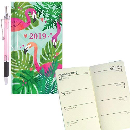 Widdle Gifts Ltd Tallon 2019 Slimline Agenda civil par semaine et stylo - 0816 - flamant vert