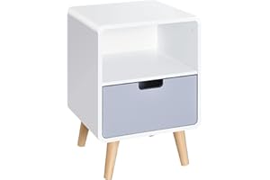 HOMCOM Wooden Bedside Table End Nightstand With Drawer Wood Lamp Desk Storage Unit Bedroom Scandinavian Nordic Style