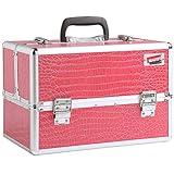 Beautify Professional Large Faux Pink Crocodile Patterned Aluminium 8 compartment Beauty Cosmetics & Make Up Case