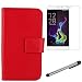 Produktbild Gukas 3in1 Zubehör Set PU Leder Hülle Für CoolPad E501 Modena 5.5" Panzerglas Gehärtetem Schutzglas Hartglas Glas Folie Lederhülle Handyhülle Tasche Handy Case Cover Etui Flip Brieftasche Schutz Protektiv Skin Rot Design mit Kapazitive Schirm Stift Touch Pen Stylus