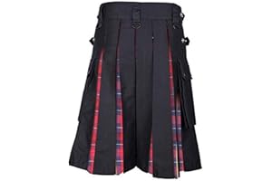 Gsheocm Kilt écossais pour homme, kilt de travail pour homme, paréo de tartan traditionnel Highland, jupe plissée, avec poches, décontracté, tendance, fête, quotidien, couleur unie