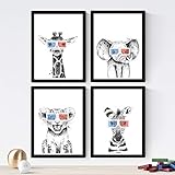 Tamaño A4 (21x29.7cm) Nacnic Set de 4 láminas de Animales Infantiles con Gafas 3D,en tamaño A4, Poster Papel 250 gr Marco