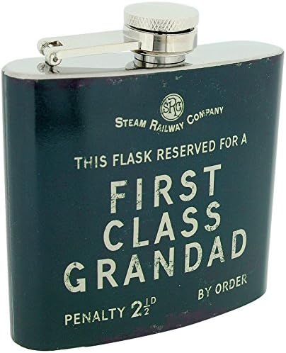 Harvey Makin Steam Railway "First Class Grandad" 5OZ Stainless Steel Hip Flask.