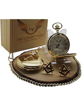 Luxuriöse Freimaurer-Taschenuhr und dazugehörige Manschettenknöpfe in Holzbox von The Luxury Vault