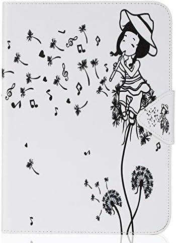 Anfire Samsung Galaxy Tab 4 10.1"inch SM-T530 Leather Flip Wallet Case Stand Case Premium PU Protective Magnetic Buckle Design for Girl Romantic Cartoon Scene?Little Girl Playing the Flute Music Character Dandelion-White