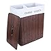 Produktbild Songmics 100L (62,5 x 52 x 32 cm) Wäschekorb Bambus Faltbar Wäschebox mit 2 Fächern Wäschetonne mit herausnehmbaren Wäschesack Braun LCB64Z