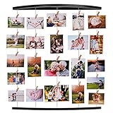 EasternStar Cadre Photo Mural Pêle Mêle Bois Porte Photo Mural Décoration Murale, Cadre Photo en Bois Suspendus avec 32 Porte Photo Pinces Décoration Mariage Maison De noël etc (Noir)