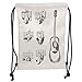 Produktbild ZKHTO Drawstring Sack Backpacks Bags,Guitar,Sketch Art Style Instrument and Chords Acoustic Flamenco Technique Skill Talent Decorative,Cream Brown Soft Satin,5 Liter Capacity,Adjustable Strin