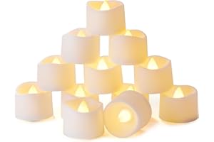 ‎HOMEMORY Homemory 12 led teelichter mit Timer, elektrische flackernde batteriebetriebene Kerzen, 6 Stunden an und 18 Stunden aus, 3.2x3.6 cm, Plastik