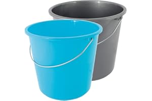 Lot de 2 seaux de 10 litres de qualité alimentaire avec anse en métal et échelle de mesure Argenté + turquoise, seau de 10 l, seau de nettoyage 10 l, seau en plastique 10 l