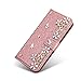 Produktbild SevenPanda Samsung S6 Flip Flower Brieftasche Hülle, Luxus Bling Rhinstone [3D DIY Blume] Glücklich Blume Kartensteckplatz Halter Standplatz Hülle für Samsung Galaxy S6 - Roségold