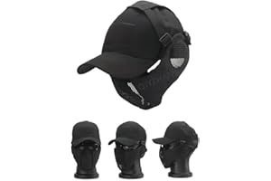 QJYZHAN Masque pliable demi-visage Airsoft en maille, avec protection des oreilles, casquette de baseball réglable, pour CS/chasse/paintball/tir