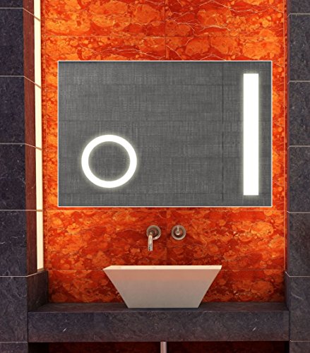 Spiegel mit LED Beleuchtung und Kosmetikspiegel, 60×80 cm, Badspiegel, kaltweiß - 2