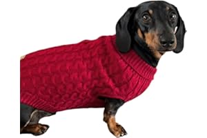 Sausage Dog Box Luxury Cable Knit Dachshund Jumper. For adult dogs & puppies. Warm, cosy, stretchy knit. Dog fashion. Sizes XXS, XS, M, L. 8 gorgoeus colours. (Small, Red)