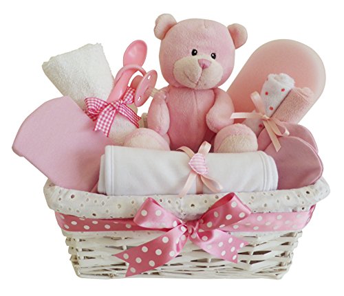 Angel White Wicker Pink Baby Gift Hamper / Baby Hamper / Baby Shower Gift / New Arrival Gift / Baby Keepsake / FAST DISPATCH