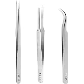 YIKUBO 3PCS Precision Tweezers Silver Stainless Steel Tweezers,Ultra-Fine, High-Precision, Thin, for Eyelashes, Nails, and Je