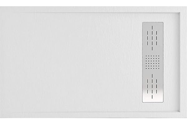 Plato DE Ducha Resina Textura Pizarra Enmarcado Carga Mineral Y Gel Coats (Blanco, 110 X 90)