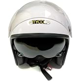 Citycoco Motosiklet Yarım Kask , Parlak Beyaz, &Ccedil;ift Viz&ouml;rl&uuml;, Vintage Stil, Terletme Yapmaz Pedler -L Beden