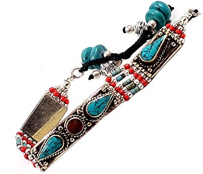 Silvestoo India Coral &amp; Turquoise Adjustable Bracelet PG-117598