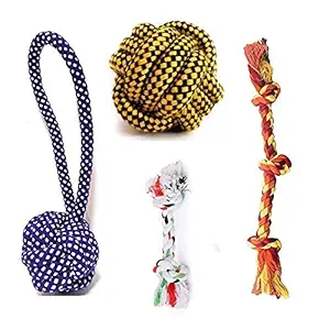 Shirlip Durable Cotton Dog Toys for Playing and Teeth Cleaning Training Toy Chewing Biting Knotted Small to Medium Dog Pack of 4 (Color May Vary)
