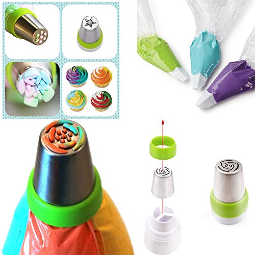 33tlg Spritztüllen Set , ink.12st Spritztüllen Russisch Edelstahl Spritztülle Set Torten Tüllen Garniertülle mit 20st 12.5 inch Spritzbeutel 1st 3 in 1 Verbindungsstücke,Perfekt Für Kuchen, Cupcakes, Plätzchen Und Gebäck - 4