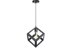 STOEX Suspension Luminaire Industrielle Contemporain, Lustre Abat-Jour Plafonnier en Métal Fer Cage E27 (Cube-Noir)