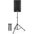 VONYX VSA700 15" Portable PA System with Stand, 1000W Battery Powered PA Speaker, Bluetooth, USB/SD MP3 Player & Two Wireless Microphones for Karaoke, DJs, Events, Conferences & Busking