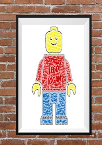PERSONALISED Lego Man Bricks Word Art Wall Print Gift Idea Birthday - A4 Print - Unframed - Word Cloud