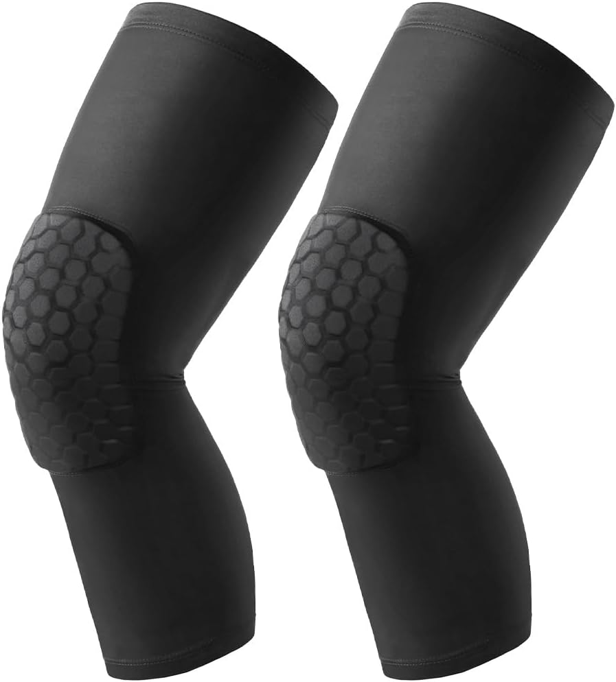 AYBUY Rodilleras de baloncesto, Rodilleras Voleibol para Adulto, Flexible Rodilla Protectoras Deportivas, 2 pcs mangas de compresión anticolisión de panal, para patinaje, Danza, Skate niños, L, negro