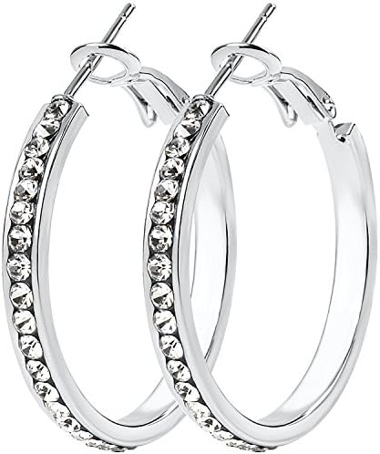 Diamante Cubic Zirconia CZ Womens Hypoallergenic Hoop Earrings (Silver 30mm)