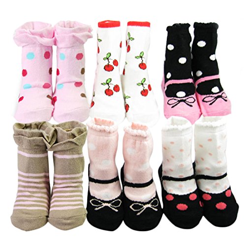 KF Baby Non-Skid Baby Girl Socks, 6 pairs, Infants to Toddlers