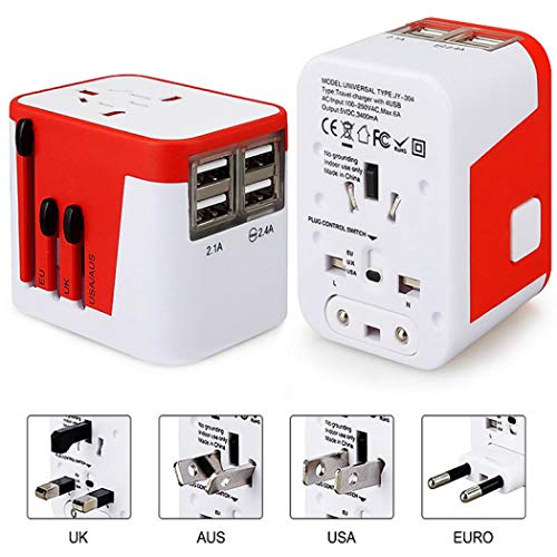 Preisvergleich Produktbild Universal Reiseadapter, Reisestecker Adapter Ladegerät Stromadapter Stecker Ladeanschlüsse mit USB-Ports Reiseadapter Weltweit für 150 Ländern USA, UK, Euro, AUS Standard (Rosa)