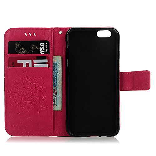 iPhone 6 Case,iPhone 6S Case (4.7 inch), YOKIRIN [Wallet Case] Premium Soft PU Leather Notebook Wallet Embossed Flower Tree Design Case with [Kickstand] Stand Function Card Holder and ID Slot Slim Flip Protective Skin Cover for iPhone 6 ,iPhone 6S, Rose Red