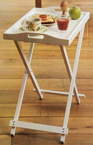 Holz Serviertablett in weiß mit Beinen – stehendes Tablett – auch als Beistelltisch ideal - 4