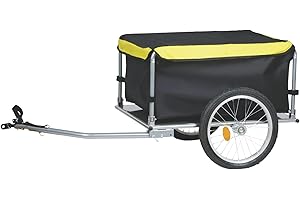 Dunlop Remorque Vélo Pliable – Charette Vélo Cargo pour Bagages – Remorque pour Vélo avec Réflecteurs et Housse de Pluie Réglable – Chariot Vélo – Remorque Vélo Pliable – Jaune