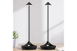 ‎HAPFISH Hapfish LED Akku Tischlampe Kabellos 2er Set, Modern Aluminium Dimmbar Kabellose Tischleuchte 6000mAh, Wasserdicht, Tischlampen Aufladbar für Indoor Outdoor Nachttisch Terrasse Restaurant (Schwarz)