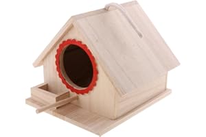 LOVIVER Casa para Pájaros de Madera con Percha y Cuerda Colgante, Exterior Jardín
