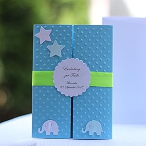 8 Einladungskarten Einladung Taufeinladung zur Taufe Jungs blau Handarbeit binnbonn