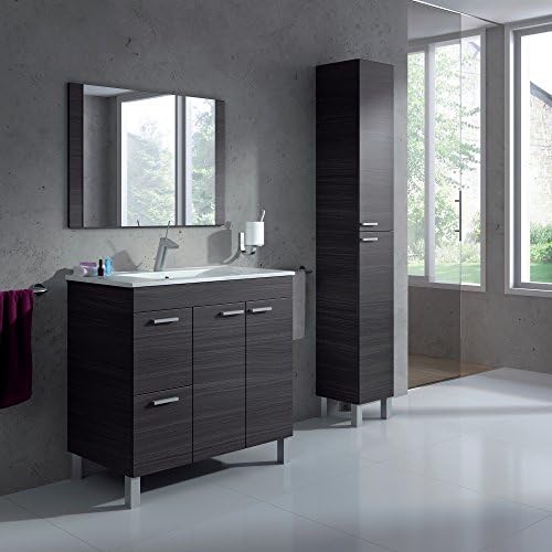 Baltic Grey Ash 2 Door + 2 Drawers 80cm Bathroom Under Basin Unit / Vanity Cabinet with Sink &amp; Mirror