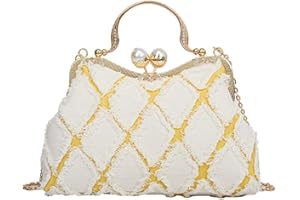 CORIOS Sac de Soirée en Denim pour Femme Embrayage en Strass Diamond Pochette Portefeuille Sacs à Main D'épaule de Mariée Élégant Sacs Fourre-Tout en Perle pour Ceremonie Mariage Cocktail Fête Blanc