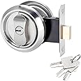 Qrity Round Recessed Door Lock, Hidden Recessed Cup Door Handles, Furniture Locks, Sliding Door Lock, Privacy Door Handle, Invisible Recessed Door Handle with Keys, Silver