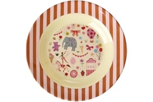 ReWu Rice Melamin Tiefer Teller Pink - Fun Fair Print - Rund Kinderteller Campinggeschirr Kindergeschirr Bruchfest Speiseteller Kinder Camping Bruchsicher BPA-Frei Ø 20 cm