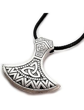 Miss–E–Jewels TM Antik Silber kunstvolles Mammen-Axt Anhänger Halskette Damen Herren Viking nordischen sekira...